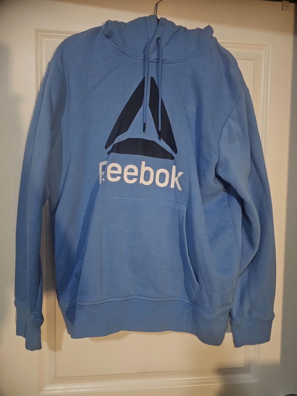 Reebok Light Blue Pullover Hoodie with Navy Logo, Large